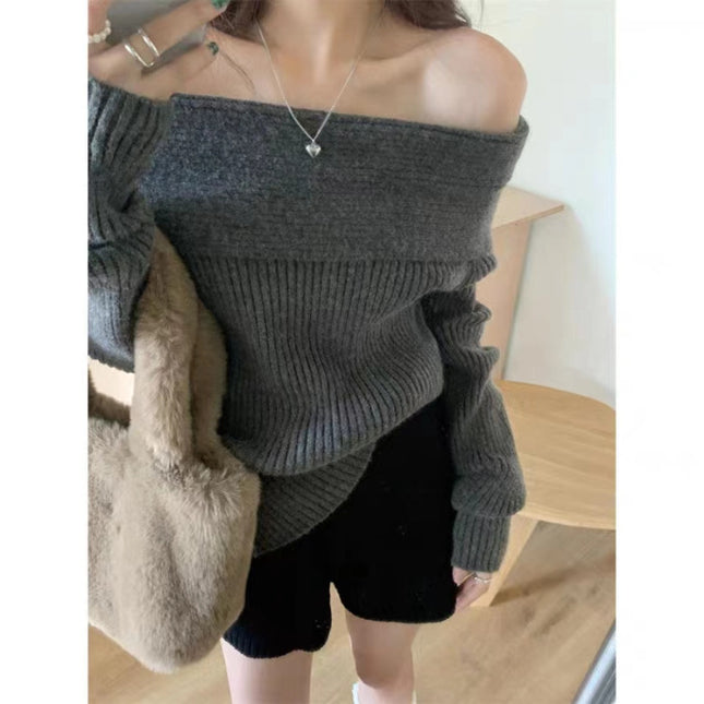 Idle Style Scarf Collar Solid Color Sweater Women's Loose Outer Wear Long Sleeve