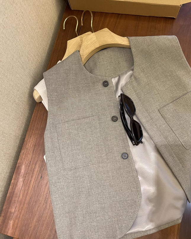 Loose Round Neck Sleeveless Suit Vest For Women