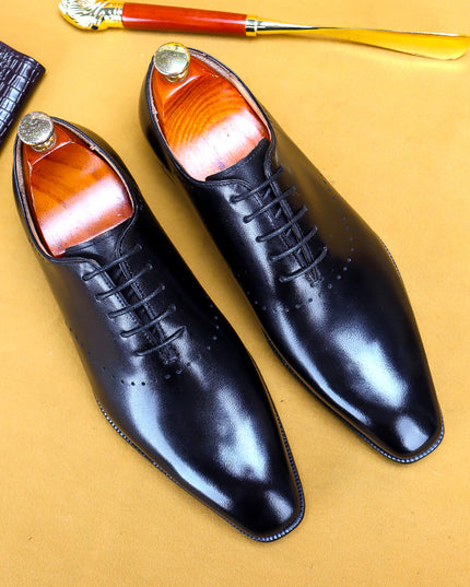 Oxford Retro Gentleman Shoes Lace Up British Whole Leather Leather Casual