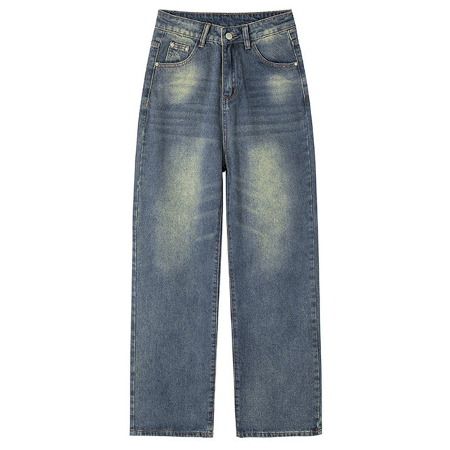 American Style Nostalgic Blue Wide Leg Jeans For Women