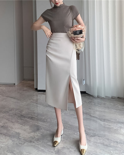 One-Step Skirt Hip Skirt Slimming Mid-length Skirt High Slit