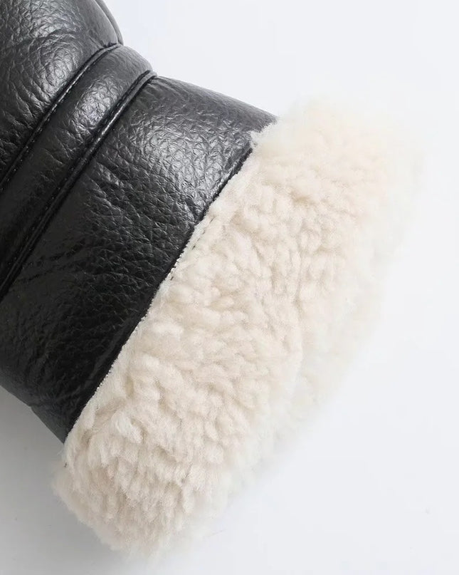 Trendy Biker Fleece Padded Faux Leather Jacket