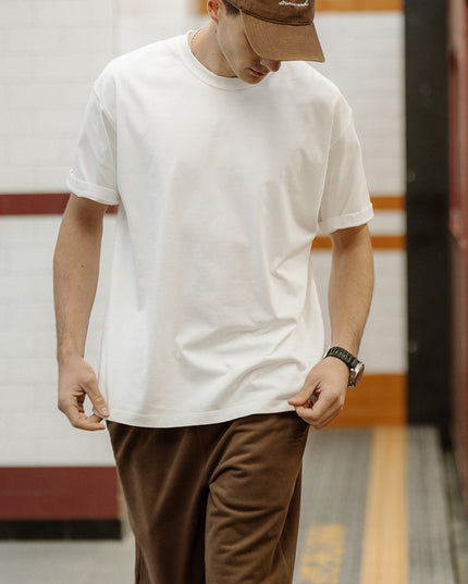 Basic Solid Color Heavy Base Short Sleeved T-shirt For Men