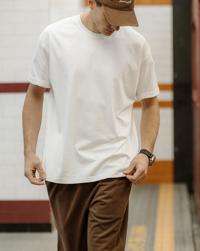 Basic Solid Color Heavy Base Short Sleeved T-shirt For Men