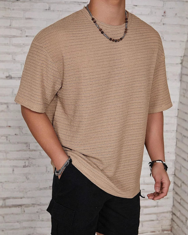 Men's Loose Hollow Solid Color Flow Round Neck T-shirt