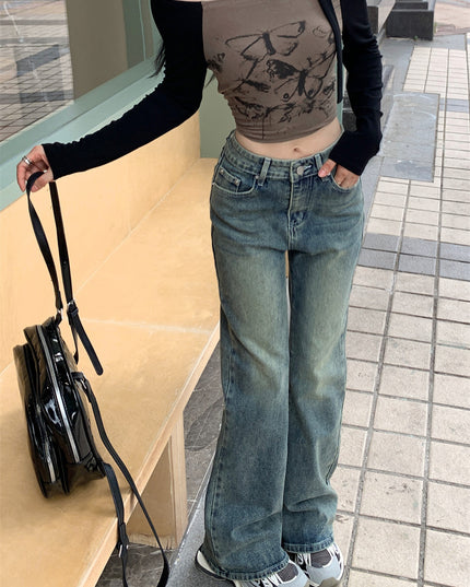 Retro Straight Jeans High Waist Wide Leg Trousers