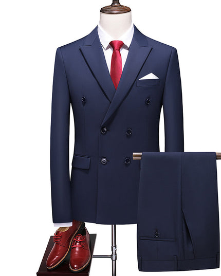 Men's Double Breasted Solid Color Coat Trousers Suit
