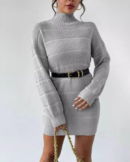 European And American Autumn And Winter Half-high Collar Knitwear Dress