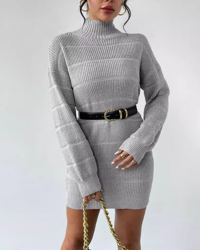 European And American Autumn And Winter Half-high Collar Knitwear Dress