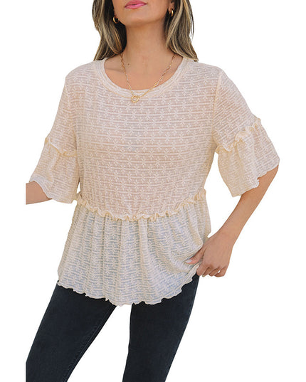 Spring And Summer New Solid Color Pullover Round Neck Short Sleeve Chiffon Shirt