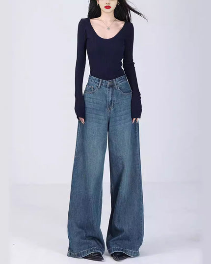Women's Loose Jeans Straight Mopping Pants