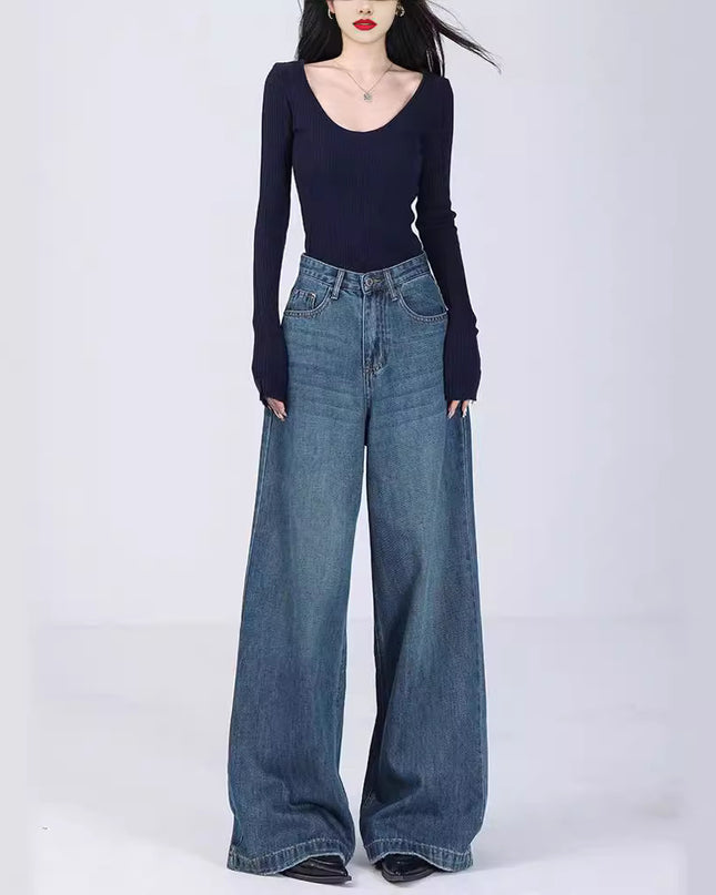 Women's Loose Jeans Straight Mopping Pants