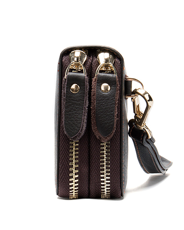 Men's Double Zipper Wallet Long First Layer Cowhide Large-capacity Handbag