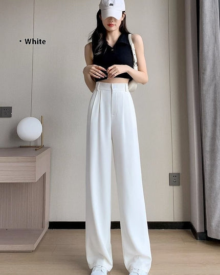 Women's Wide-leg Pants Summer Thin High Waist Slimming Draping Figure Small Straight Single Buckle Casual