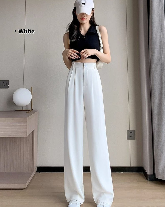 Women's Wide-leg Pants Summer Thin High Waist Slimming Draping Figure Small Straight Single Buckle Casual