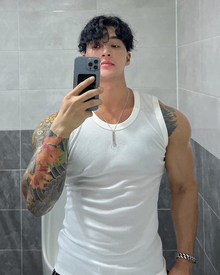 Men's Fashion Solid Color Quick-drying Stretch Tight Sports Thread Vest