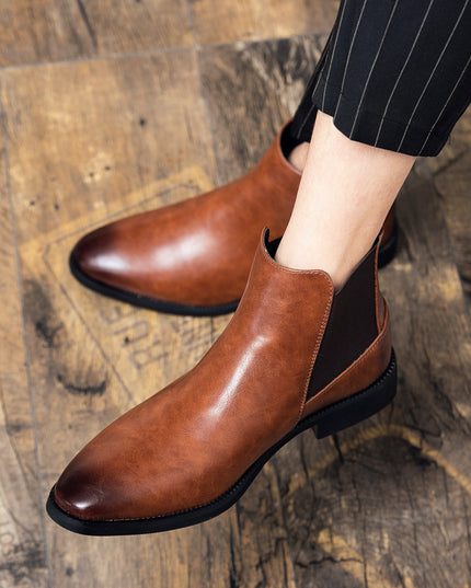 Korean Style Middle High Top Business Formal Wear Plus Size Leather Boots