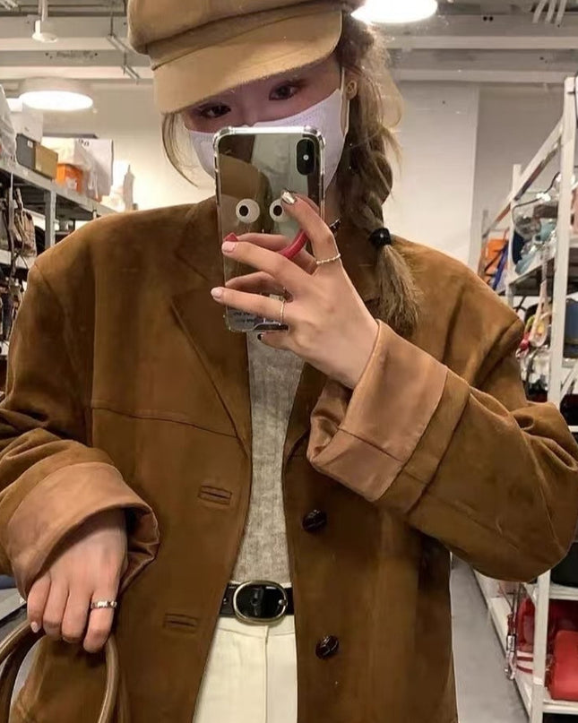 Dark Brown Coffee Suede Vintage Blazer