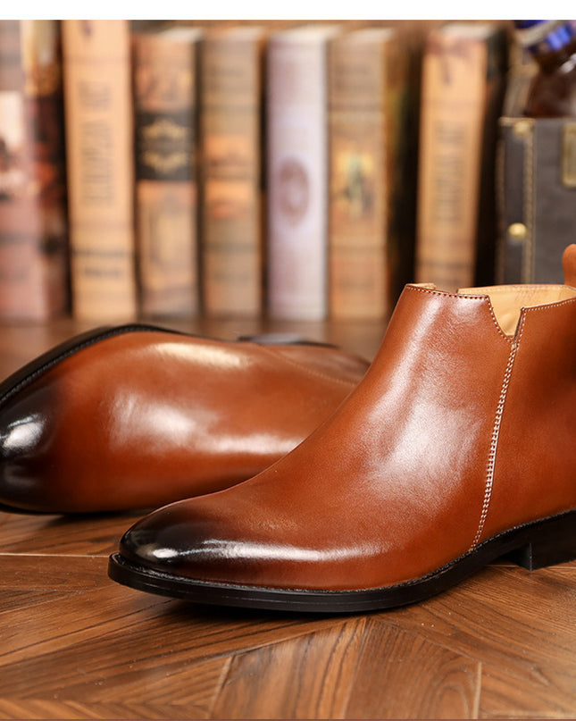 Men's British Style Casual Leather Side Zipper Martin Boots