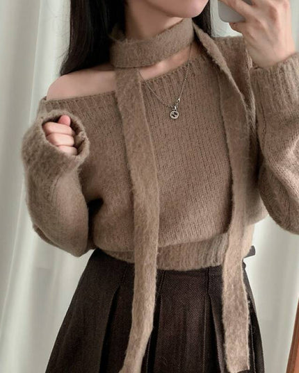 Women's Off-shoulder Long-sleeved Sweater Temperament Wild