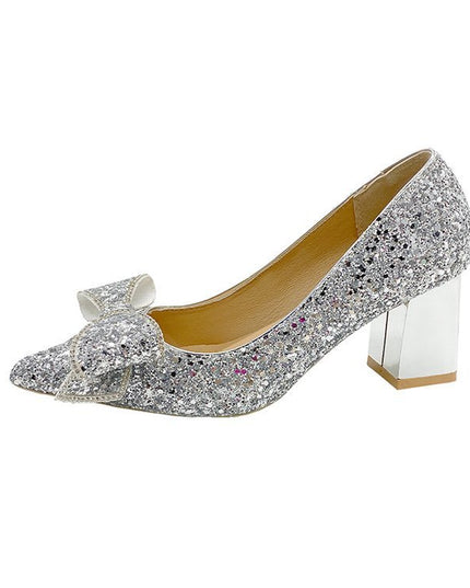Crystal Sequins Wedding Xiuhe Chunky Heel Pointed-toe Shoes