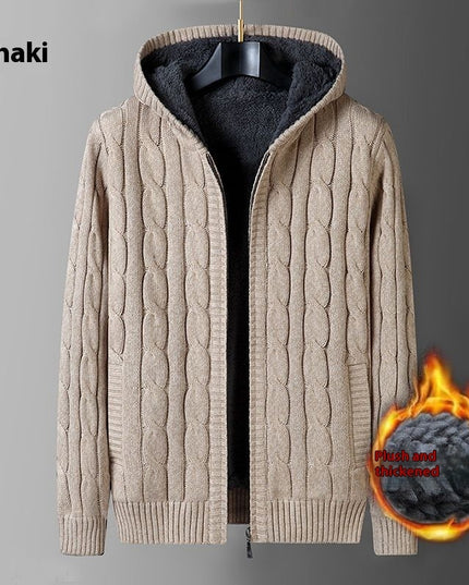 Men's Sweater Coat Loose Hooded Sweater Fleece-lined Thickened
