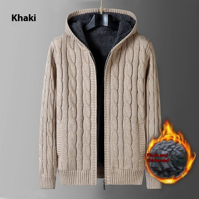 Men's Sweater Coat Loose Hooded Sweater Fleece-lined Thickened