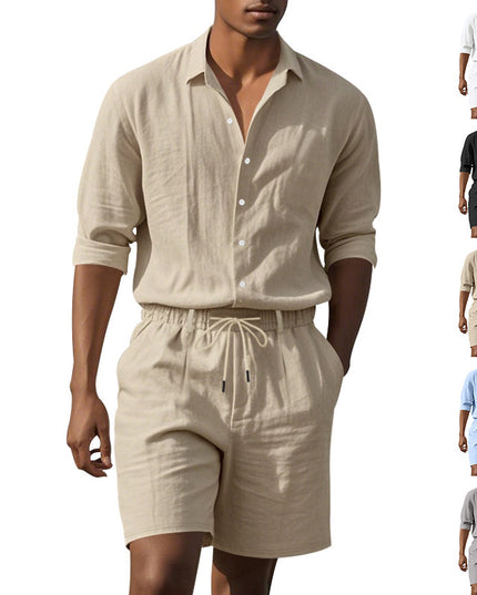 Long Sleeve Shirt Casual Shorts Beach Suit