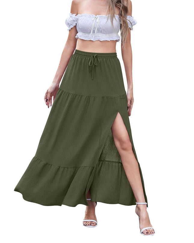 Women's Bohemian Solid Color Side Slit Skirt