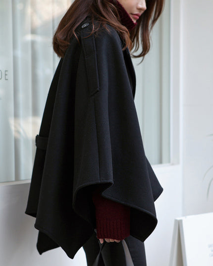 Lace-up Shawl Cape Thickened Coat Woolen