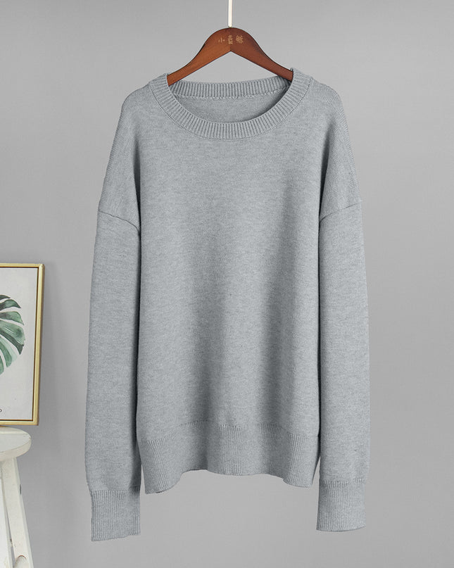 Loose And Warm Simple Pullover Solid Color Knitted Sweater