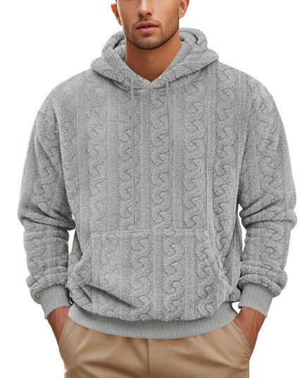 European And American Fall Winter Men Hooded Jacquard Teddy Plush Sports And Leisure Sweater