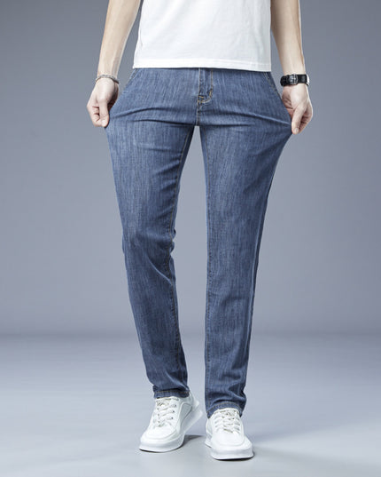 Men's Loose Elastic Jeans Straight Solid Color Casual Trousers