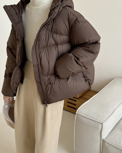 White Duck Down Puff Fluffy Hooded Down Jacket