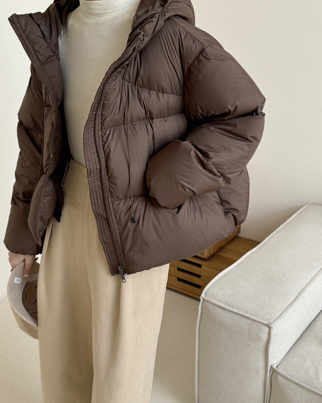 White Duck Down Puff Fluffy Hooded Down Jacket