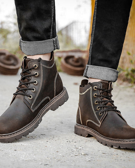 Vintage Men's Leather Boots Worke High-top Shoes
