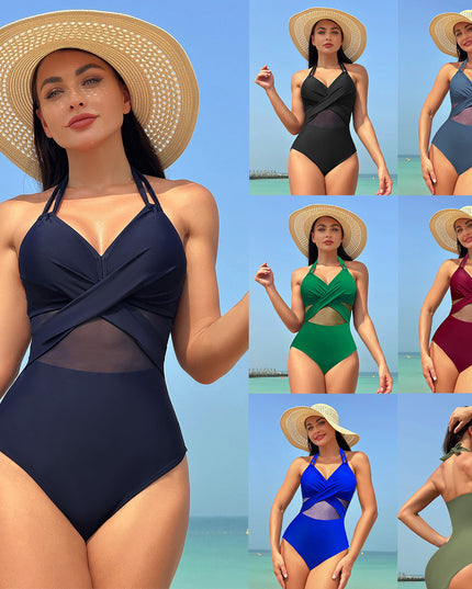 One-piece Swimsuit Women's Pure Color Mesh Bikini Swimsuit