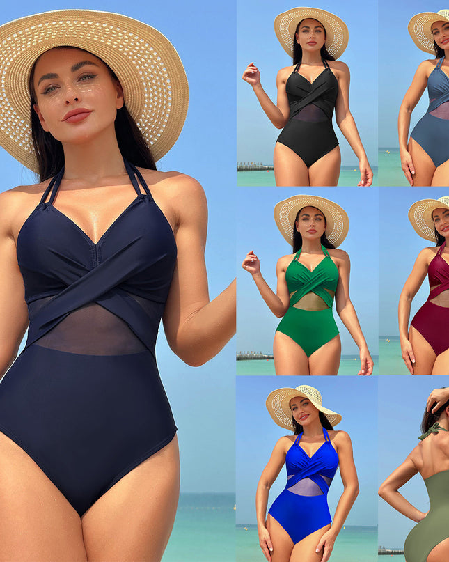 One-piece Swimsuit Women's Pure Color Mesh Bikini Swimsuit