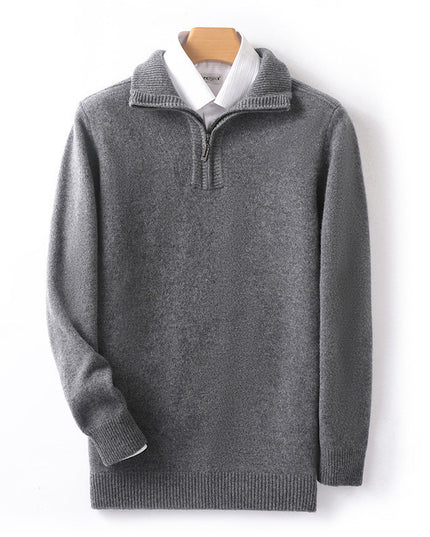 Double-strand Thickened 100 Pure Wool Knit Men's Pullover Lapel Zip-up Shirt