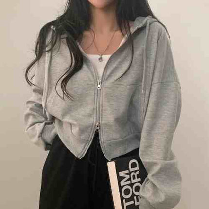 Chic Niche Zipper Hooded Long Sleeve Sweater Coat