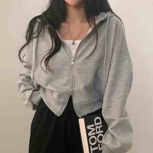 Chic Niche Zipper Hooded Long Sleeve Sweater Coat