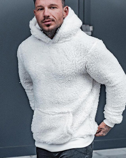 Fashion Solid Color Men's Long Sleeve Plush Hoodie