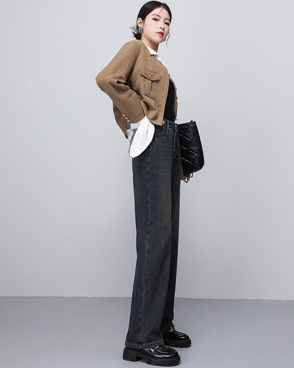 Women's Cement Gray Narrow Wide-leg Jeans