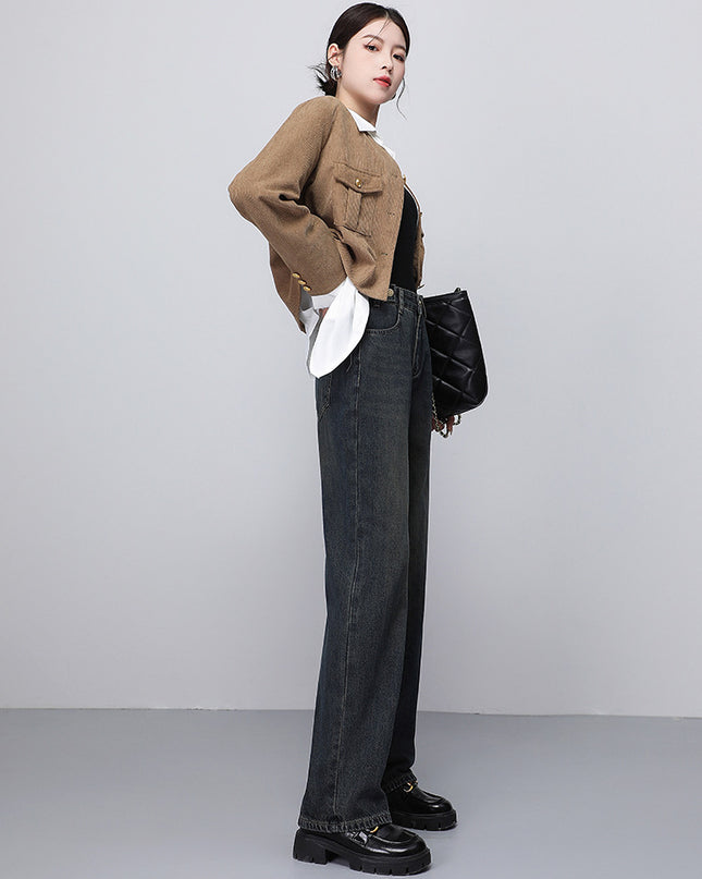 Women's Cement Gray Narrow Wide-leg Jeans