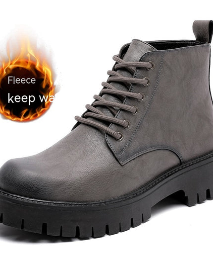 Thick Bottom 6 Holes British Style Warm High-top Leather Boots