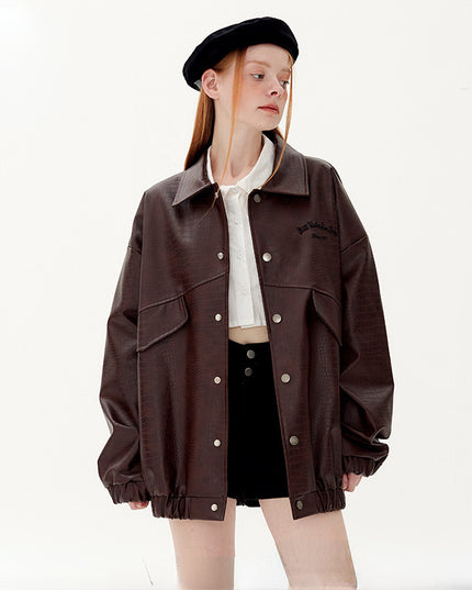 Leather Jacket Lapel Loose Retro Top