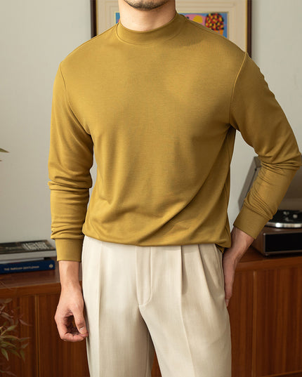 Stylish Men's Semi-turtleneck Solid Color Base Shirt