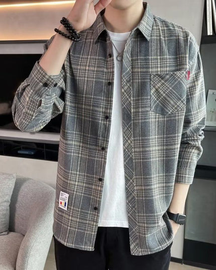 Loose Hong Kong Style Casual Coat Youth Plaid Shirt