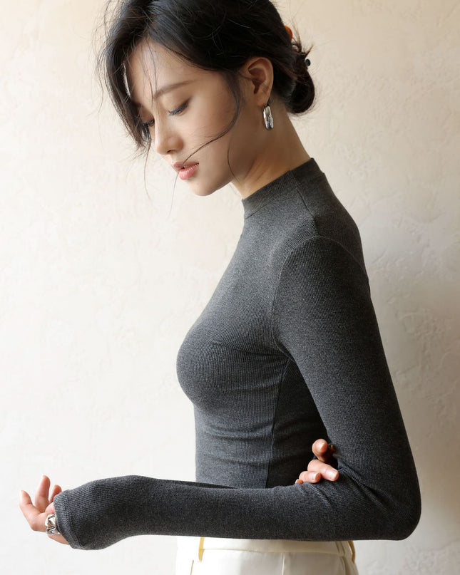 Slim Look Inside Half High Collar Base T Shirt