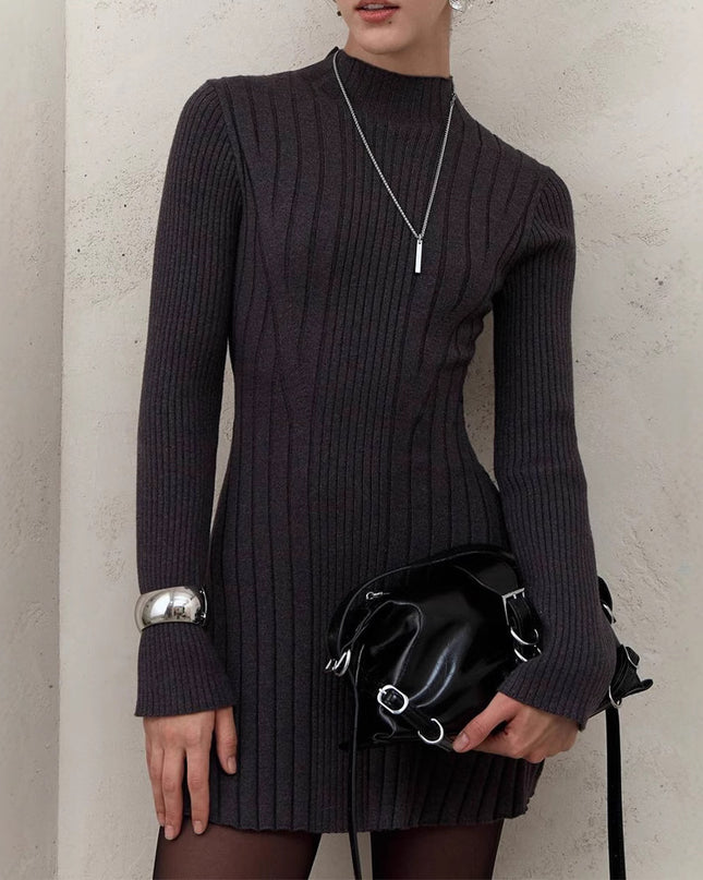 Long Sleeve Half Turtleneck Elegant Cute A- Line Skirt